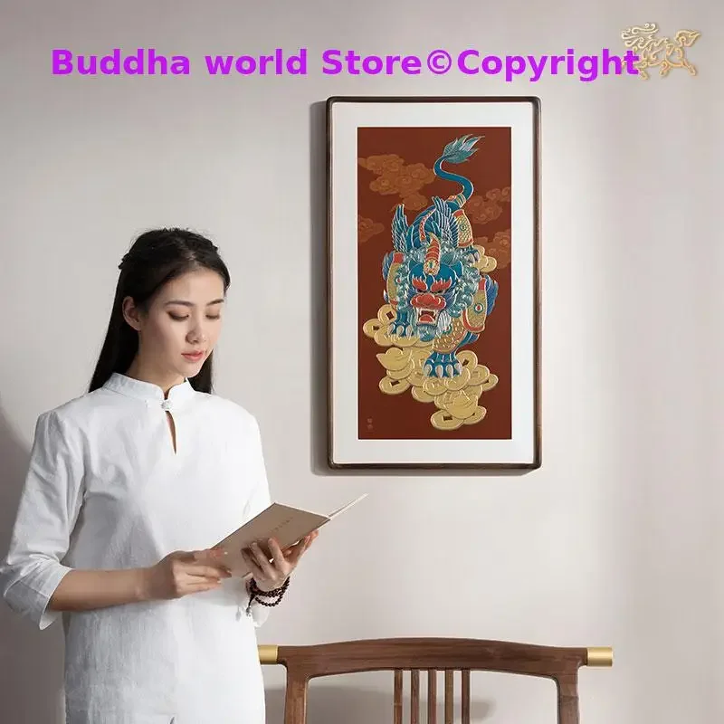 70cm large Company home wall high grade brass sculpture frame painting ZHAO CAI Dragon PI XIU bring wealth GOOD LUCK