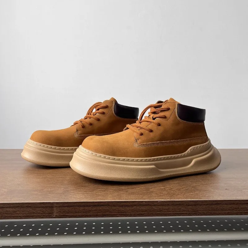 

Men High Top Shoes Spring New Outdoor Non Slip Vintage Platform Casual Shoes Height Increase Fashion Wear-resistant Board Shoes