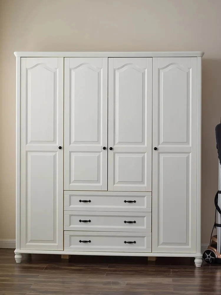

American light luxury country Mediterranean cream style white household bedroom pure solid wood wardrobe5203