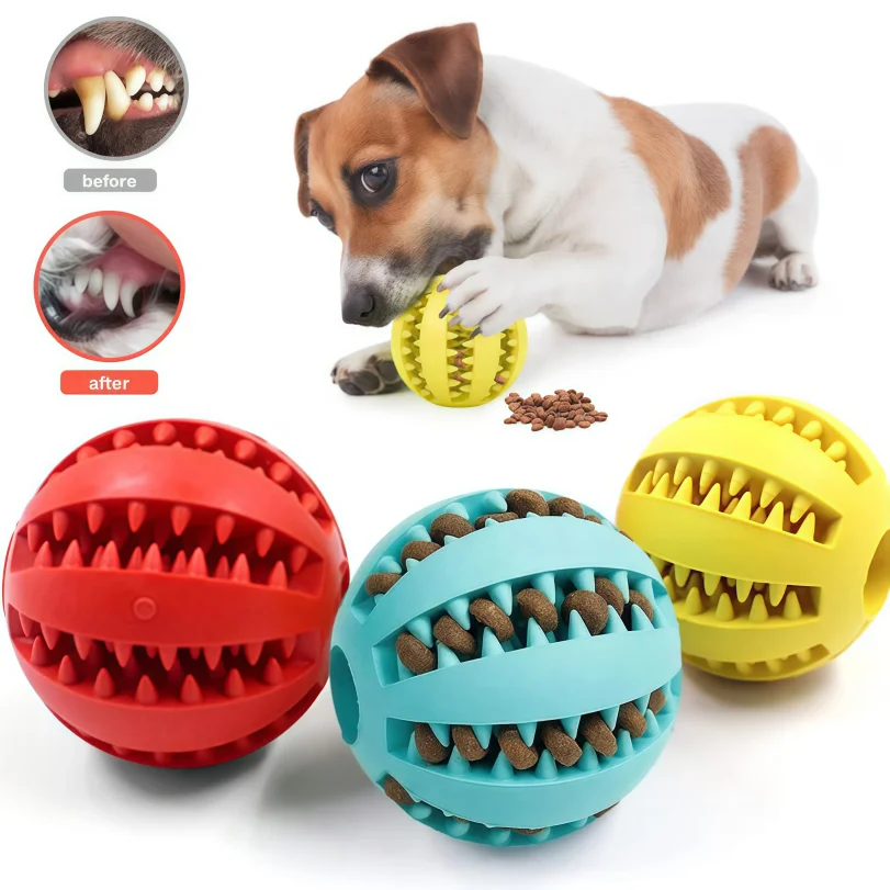 

Dog Toy Ball Interactive Rubber Balls Puppy Chewing Toys Pet Tooth Cleaning Ball Cats Pets Food Treat Feeder Silicone Balls Toy