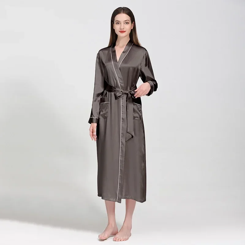 

22MM 100% Mulberry Silk Women's Kimono Nightgown Long Robe Sexy Lingerie Nightwear Morning Gown Wedding Bathrobe Robes Sleepwear