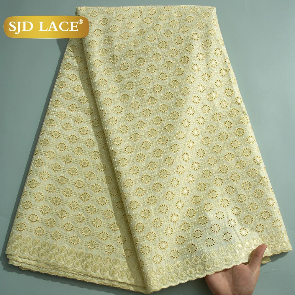 

SJD LACE African Men Cotton Lace Fabrics 2025 Latest Austria Swiss Cotton Lace Fabric 5Yards for Women Wedding Dresses Sew 3809