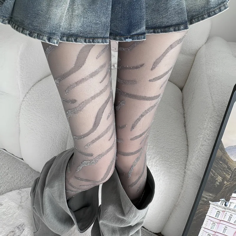 موضوع الفضة الحيوان طباعة الجوارب لفتاة مثير عالية الخصر التخسيس جوارب طويلة سوداء زيبرا النمر الشارع الشهير الجاكار جورب