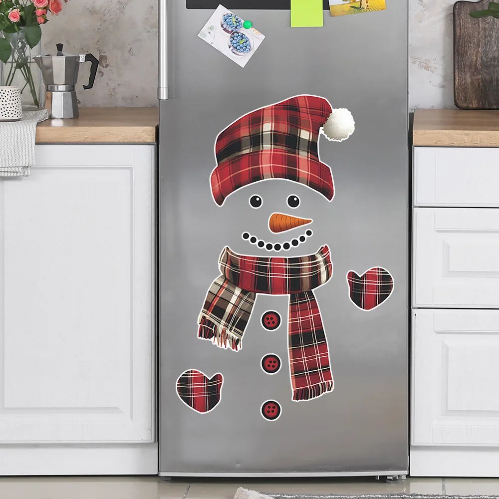 Cartoon Splicing Christmas Snowman Wall Stickers For New Year Fridge Decor Mural Home Decoration Self-adhesive Festival Decals