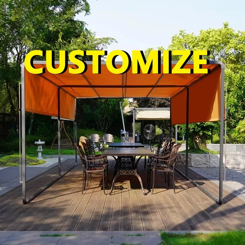 Any Size Custom Commercial Cafe Aluminum Canopy Waterproof Fade Resistant Fabric Duty Alloy Frame Restaurant Outdoor Gazebo