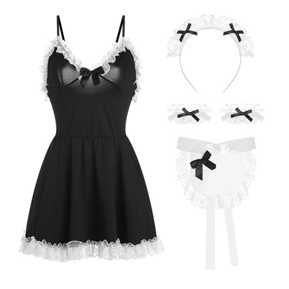 

Женские сексуальные кружевные пижамы, милое платье служанки, кавайное сексуальное женское белье с глубоким V-образным вырезом и открытой спиной, нижнее белье, униформа для ролевых игр, хит продаж