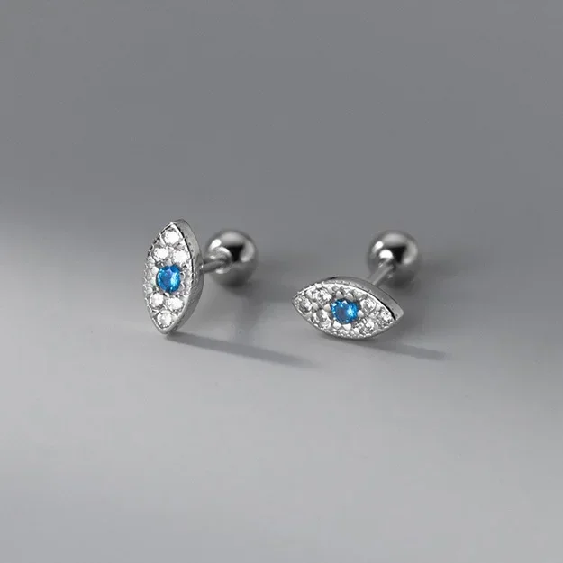 

Real 925 Sterling Silver 18K Gold Zircon Eyes Stud Earrings for Women Vintage Fine Jewelry Piercing Screw Bead Accessories