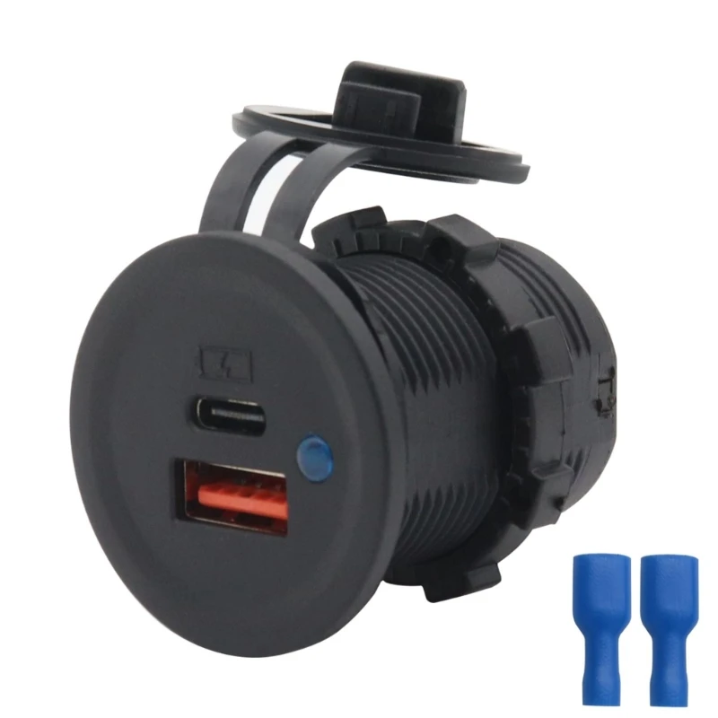 

Universal Car USB Charging Socket with Waterproof Cap 12V/24V USB Power Outlet USB Port for Car Boat Marine QC3.0+PD 18W Outlet