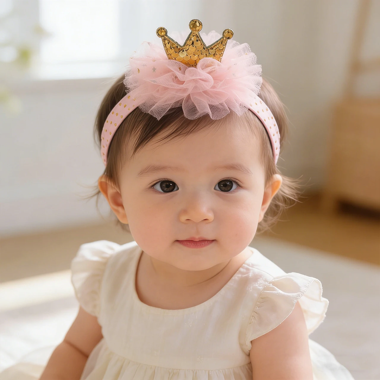 Sweet Cute Baby Hairbands Girls Princess Glitter Crown Headwear Lace Mesh Gauze Party Elastic Headbands Kids Hair Accessories