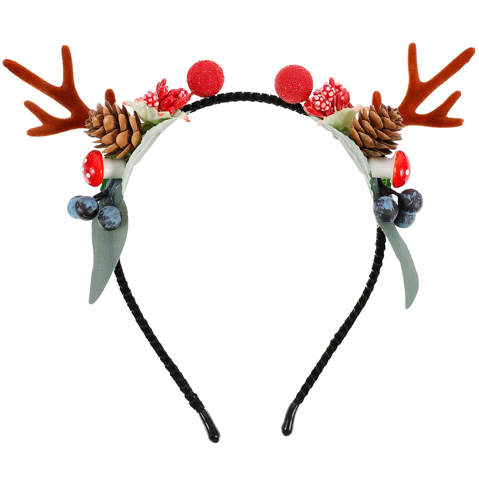 

Christmas Deer Antler Headband Fake Pine Cones Berries Holiday Hair Accessory Party Costume Photo Prop Christmas Headdress