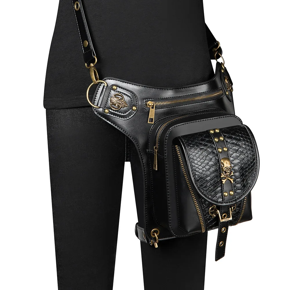 Steampunk Vintage Motorcycle Crossbody Bag Mini Chain Waist Purse Medieval Rivet Skull Multi-Purpose Bag Multi-Way Backpack