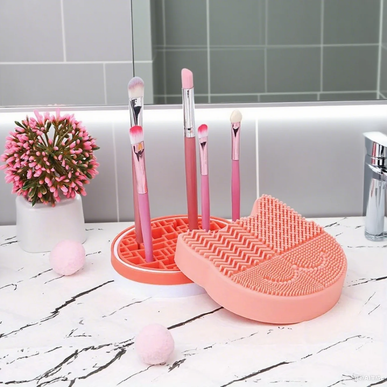Nettoyeur de brosse de maquillage en forme de chat, porte-brosse, outils, support en Silicone, organisateur avec support de séchage, tapis de nettoyage de brosse de maquillage