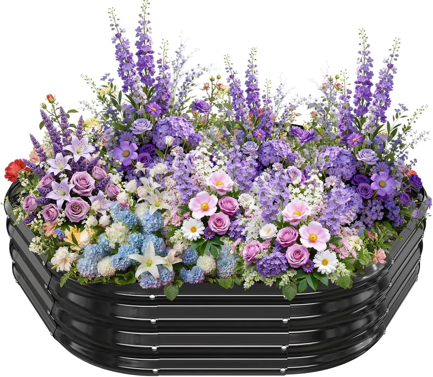 

Грядка-клумба шестиугольная, 48 дюймов по диагонали и 12 дюймов в высоту, из оцинкованной стали, с волнообразными металлическими панелями