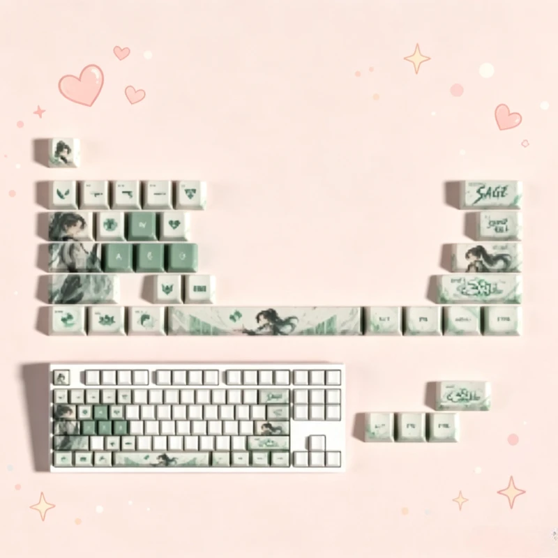 VALORANT Cute Theme Keycaps Set OEM Profile PBT Sublimation Customize All Heroes Keycaps for Mechanical Keyboard Accessories DIY