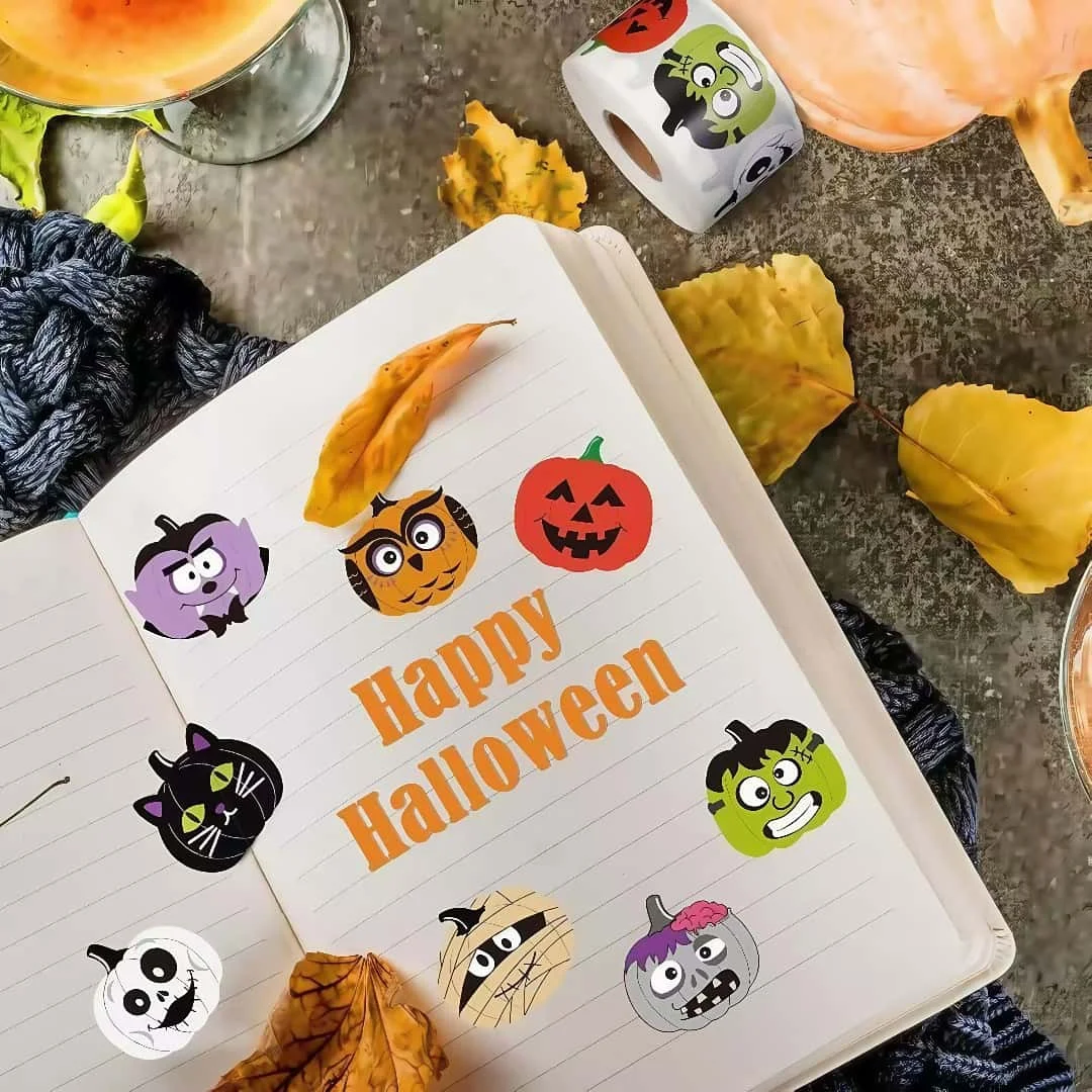 500PCS Trendy Halloween Stickers, Kawaii Cartoon Pumpkin Cat Monster Decals, Self-Adhesive Funny Party Decor Gift Labels image 3