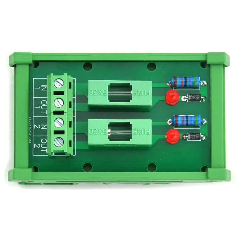 ELECTRONICS-SALON DIN Rail Mount 5~48VDC 2 Channel Fuse Interface Module, with Fuse Fail Indication.