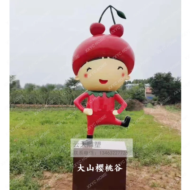 Fiberglass Creative Cartoon Painted Cherry Villain Sculptured Ornaments Outdoor Shopping Mall Farm Modern Landscape Decorations