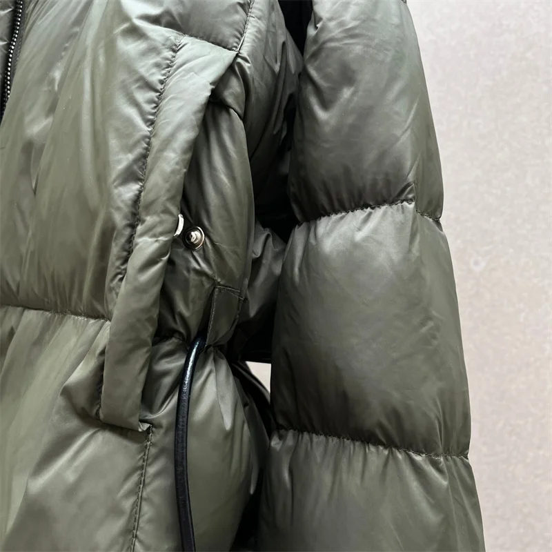 Chaquetas de plumón para mujer, chaqueta holgada con cuello alto y cordones para invierno, abrigo grueso y cálido relleno de plumón de pato blanco 90