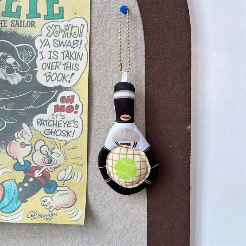 

[JT]1Pc Funny Tennis Racket Plush Keychain Soft Stuffed Pendant for Backpack Bag Charms Couple Ornaments Pet Teething Toys Gifts