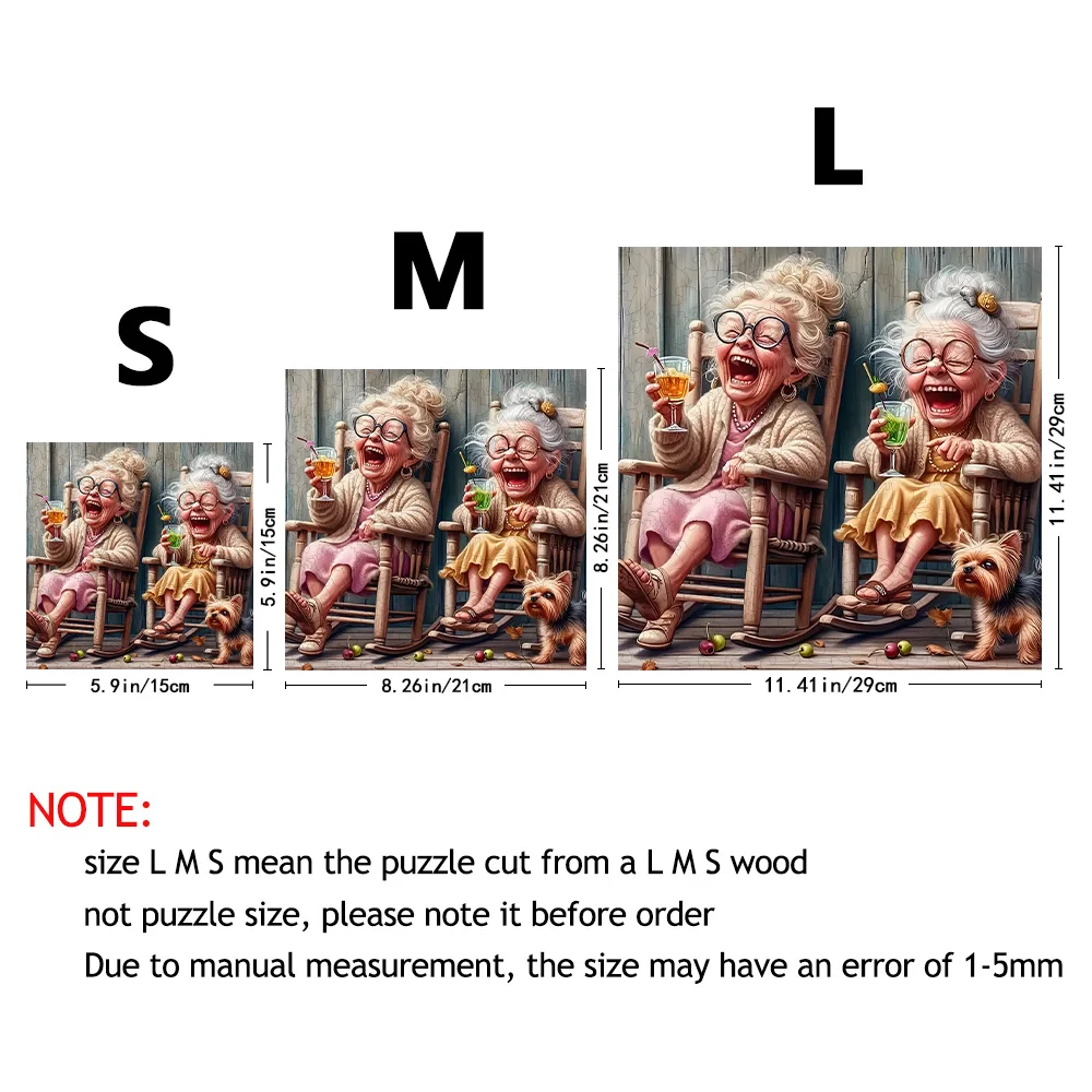 Unique Shaped Wooden Jigsaw Puzzle Laughing Grandma Pattern Irregular Wood Puzzle Leisure Game Art Decor Holiday Gift