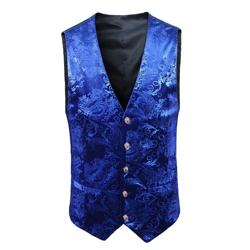 New Men Luxury Wedding Suit Vest Gold / Silver / Red Fashion Male Gold Velvet Embossed Waistcoat