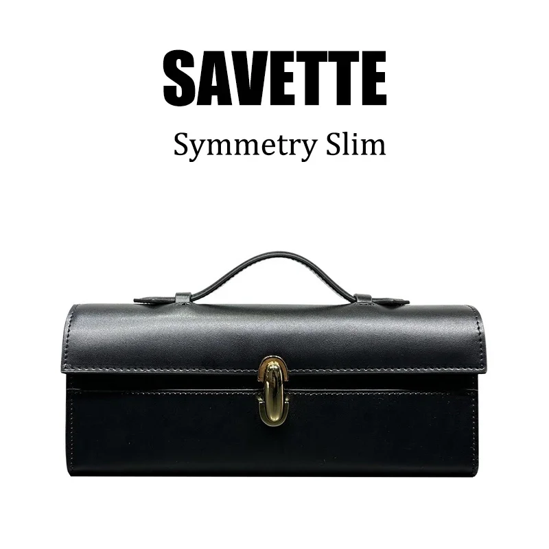 Savette Brand Genuine Leather Tote Women's Simple Handbag Small Square Bag Baguette Bags High Quality Savette Symmetry Slim Bag