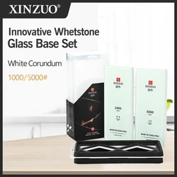 XINZUO Pro 1000/5000 Grit or 3000/10000 Grit Glass Base Whetstone Set White Corundum Knife Sharpener Sharpening Grinding Stone