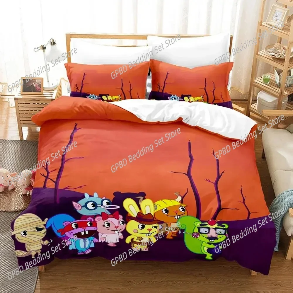 Cartoon Happy Tree Friends Bedding Set Duvet Cover Bed Set Quilt Cover Pillowcase Comforter king Queen Size Boys Adult Bedding