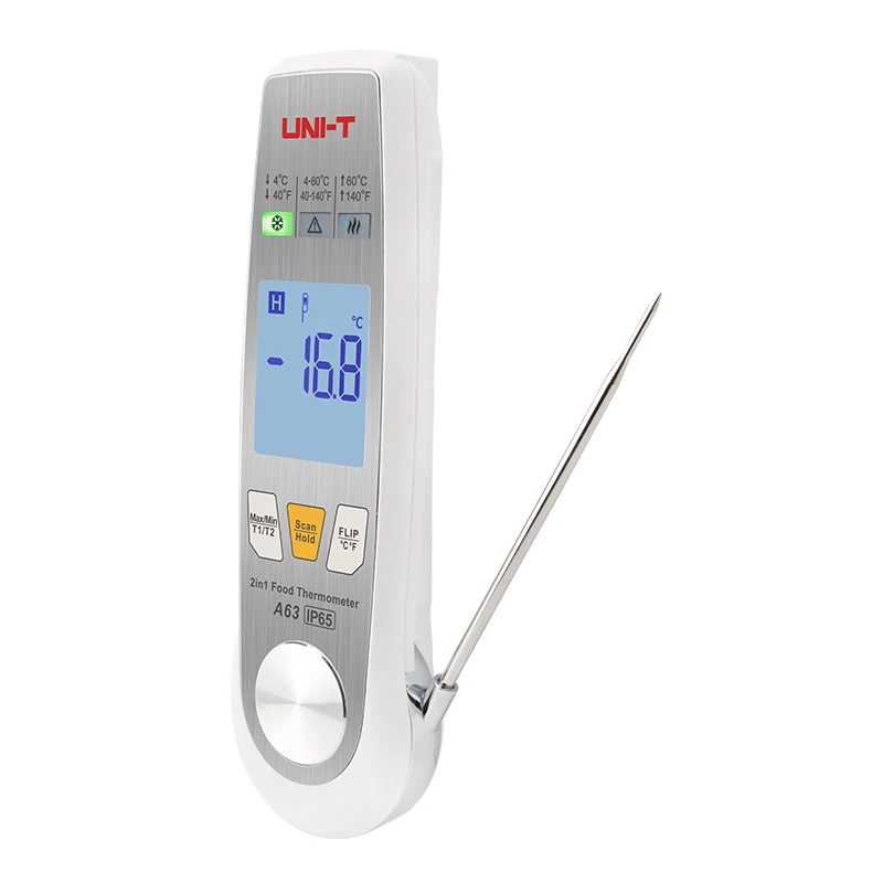 Food Thermometer Combined with An Infrared Sensor and Collapsible Probe Uni-t Thermometer for  A63 2-in-1 Food Thermometer