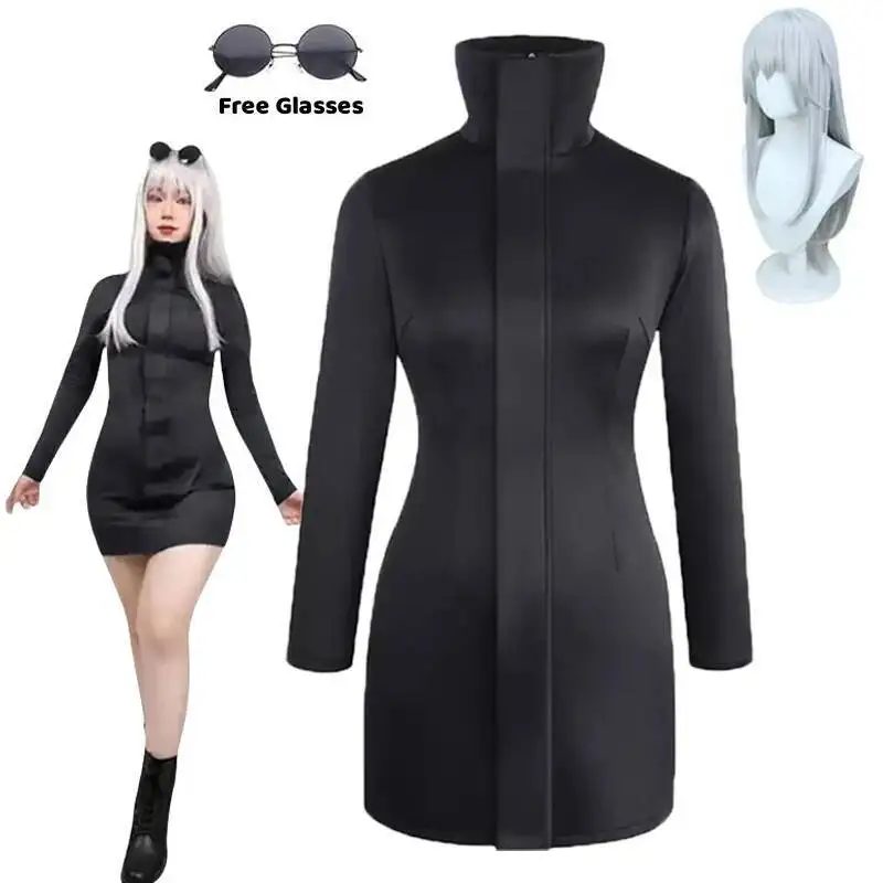 

Gojo Satoru косплей женская униформа костюмы на Хэллоуин для женщин косплей эластичная ткань черное сексуальное платье с очками