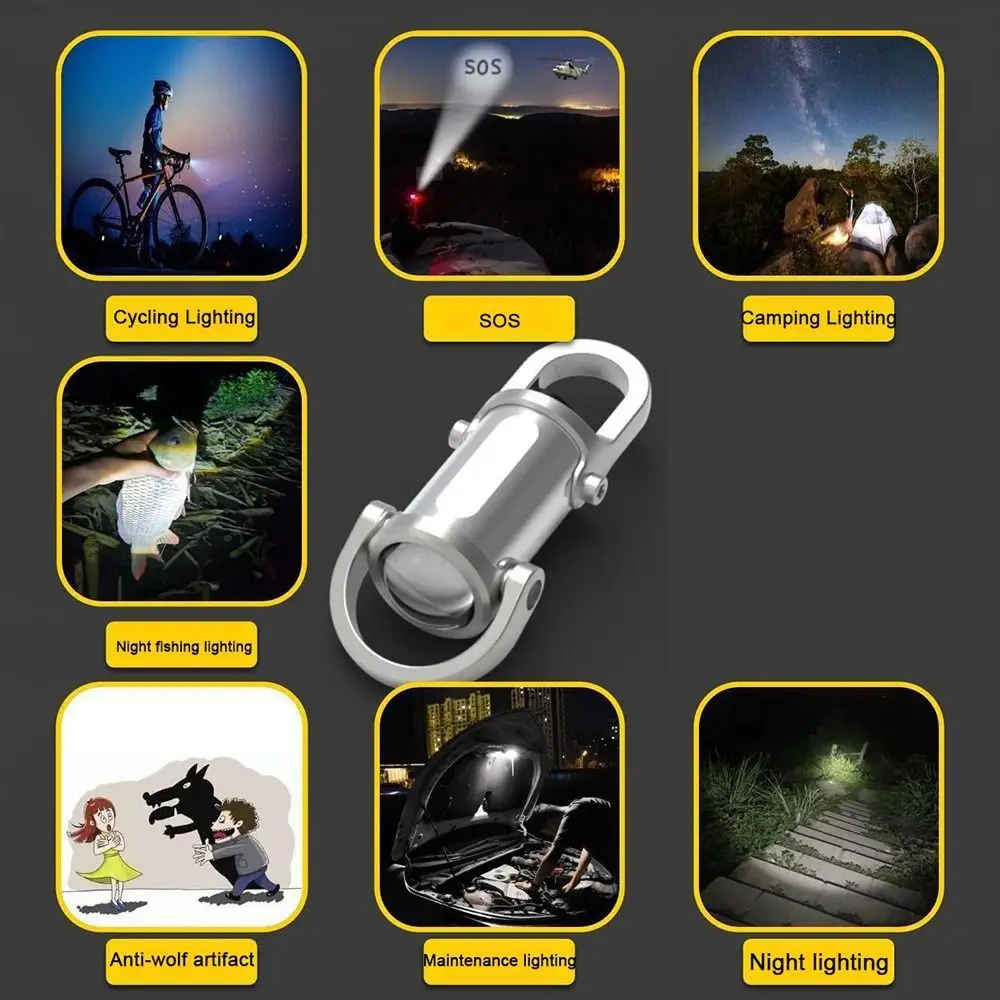 with Red&Blue Light Mini Keychain Flashlights USB Rechargeable Ultra Bright LED Torch Portable Camping Lantern Searching Hiking