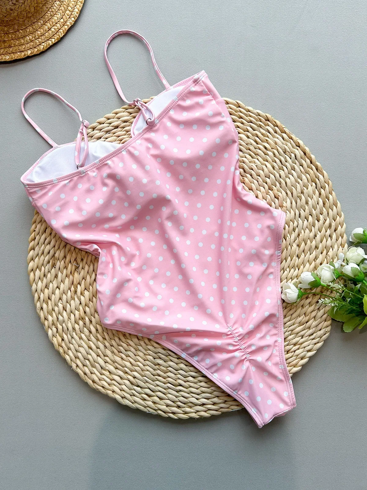 Rosa pontos maiô de uma peça monokini sexy preto banho 2025 retalhos maiô de uma peça beachwear para mulher