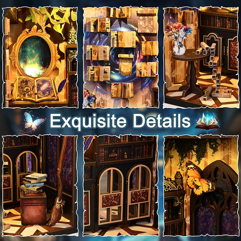 Diy livro nook kit de madeira casa boneca caso estatuetas em miniatura casa de bonecas estante inserção decoração casa 3d puzzle brinquedo presente natal