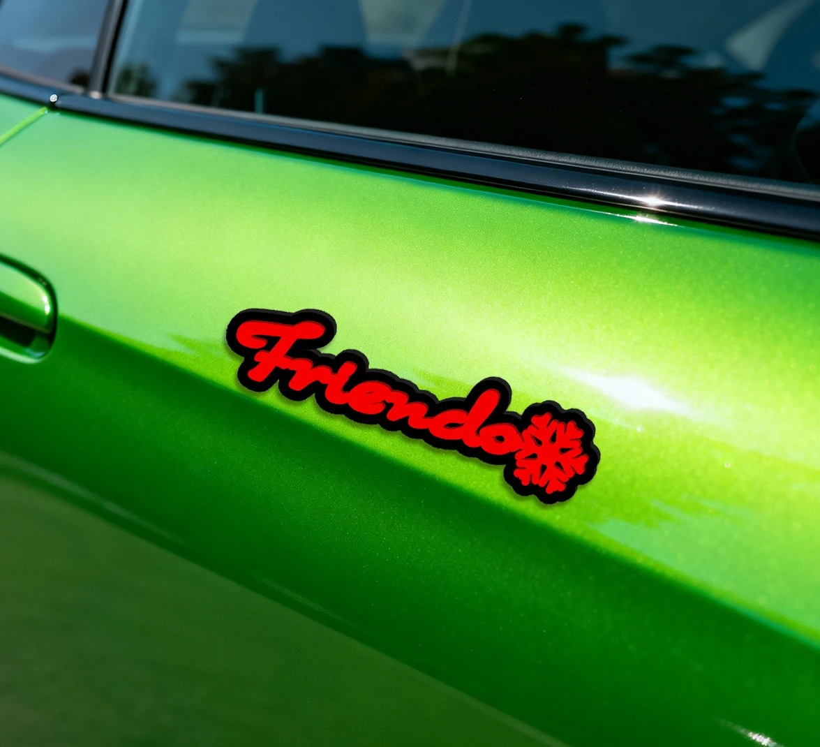 Creative Cursive Friendo with Snowflake Acrylic Car Sticker, Waterproof Personalized Letter Decal for Daily Use & Gifts