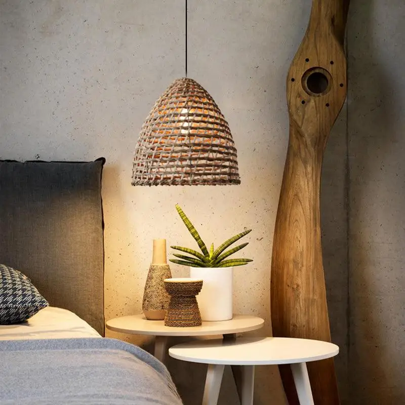 

Bedroom bedside chandelier wabi wind B & B long-line lamp designer creative personality art rattan straw lamp