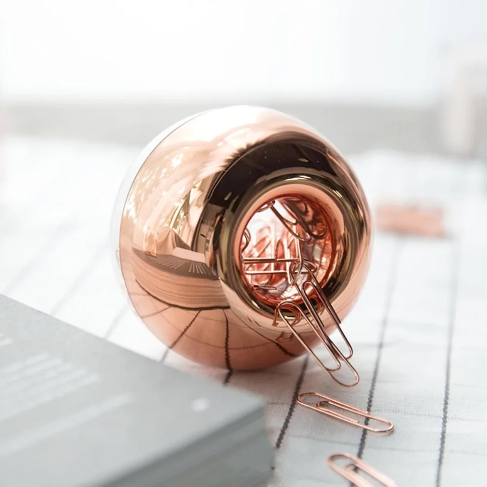 Rose Gold Magnetic Paper Clip Holder with 100 Clips, Cute Apple Shape Desk Organizer for Office School Home, Gift Idea