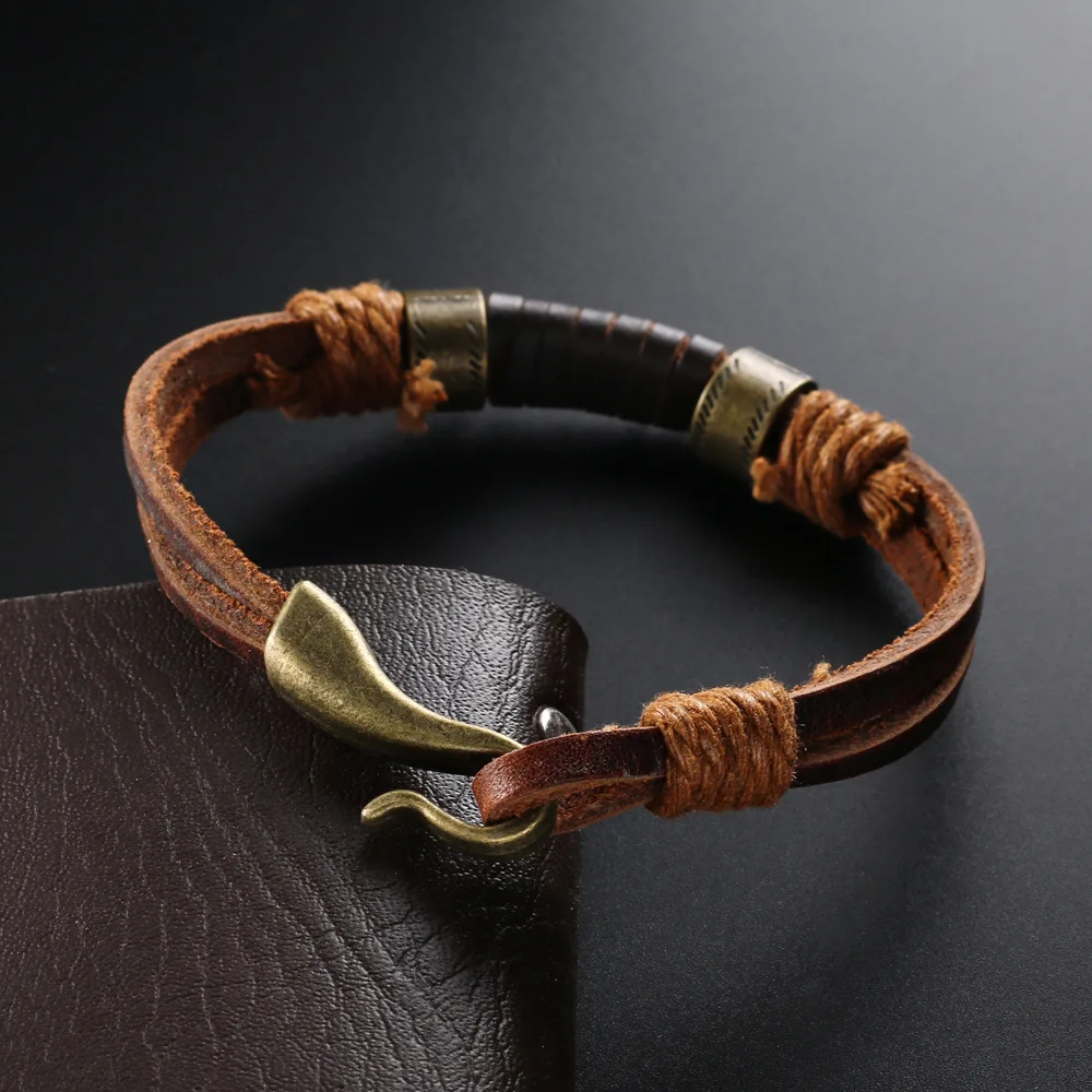 Kirykle Fashion Design Bangle Brown Punk Handmade Weaving Leather Bracelets For Man  Women Vintage Cuff Bangle Male Jewelry Gift