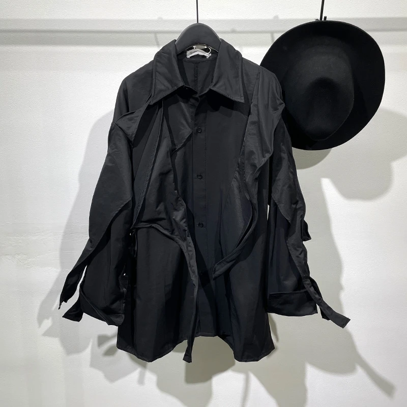 Men Casual Shirts High Street Style Men's Clothing Spring Male Autumn Black Long Sleeve Shirts