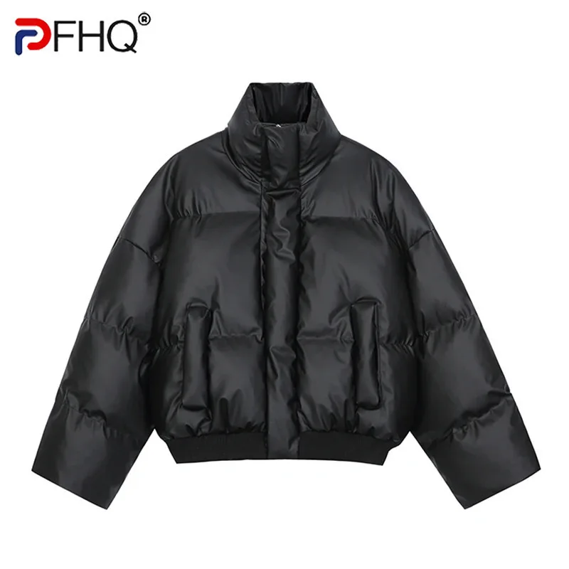 PFHQ Men's Cotton Jacket Winter New Fashion Versatile 2024 Stand Collar Solid Color Long Sleeve Male Tops Casual 24E5856