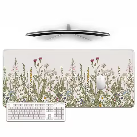 Green Plant Flower Aesthetics Mouse Pad Gaming XL Large Computer Custom HD Mousepad XXL Mouse Mat Non-Slip Natural Rubber Soft