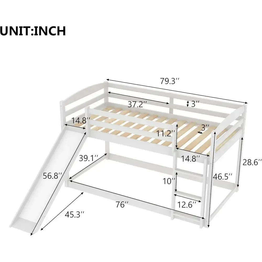 Twin Over Twin Bunk Bed with Slide - Wooden Slat Support, Playhouse Style for Kids