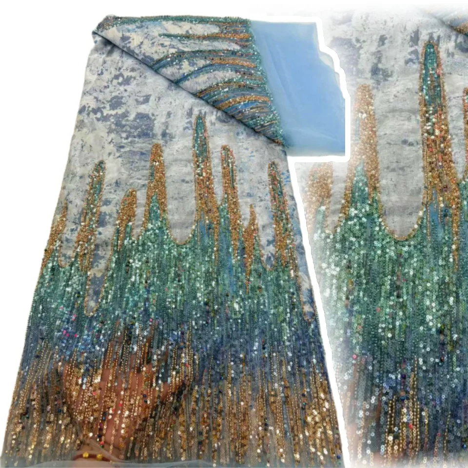 

Broderie сетчатая кружевная ткань высокого качества ручной работы с горячей вышивкой и блестками, сетчатое кружево с бусинами для вечернего вечернего платья SZ1570