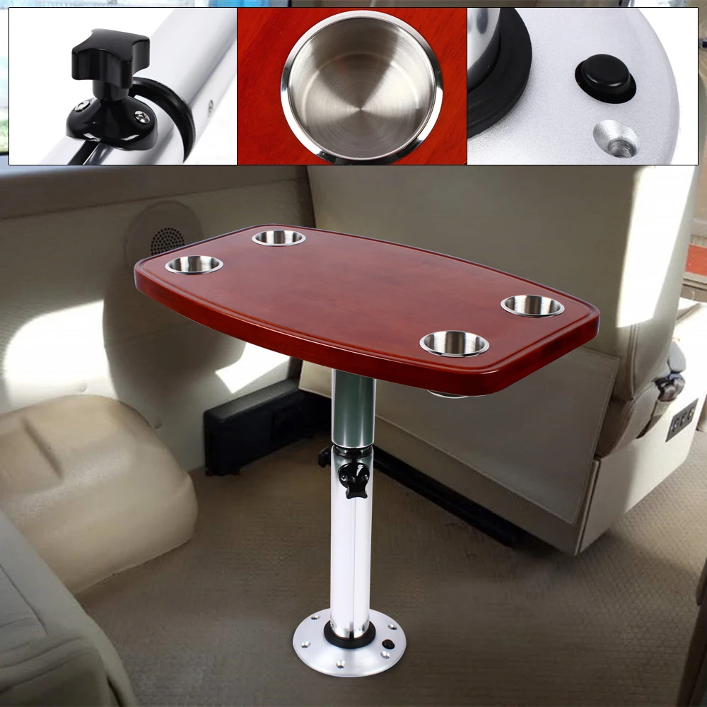 

Elm Table Top Removable Marine RV Home Lacquered Elm Table Adjustable Heights For Caravan RV Marine Boat Table w/ 4 Cup Holders