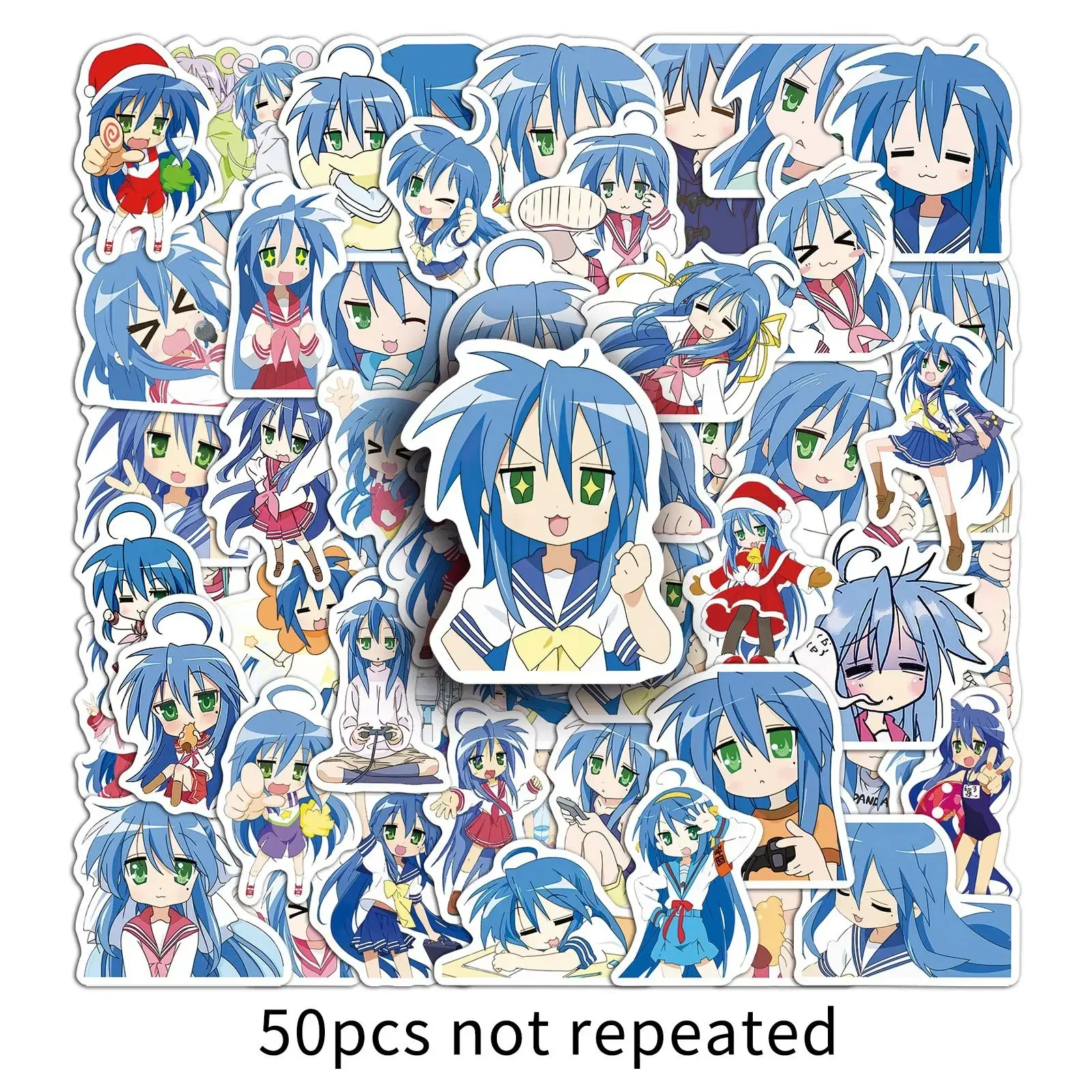 50 pçs izumi konata graffiti adesivos estrela da sorte anime decalque para guitarra capacete guarda-roupa skate adesivo à prova dwaterproof água brinquedos do miúdo
