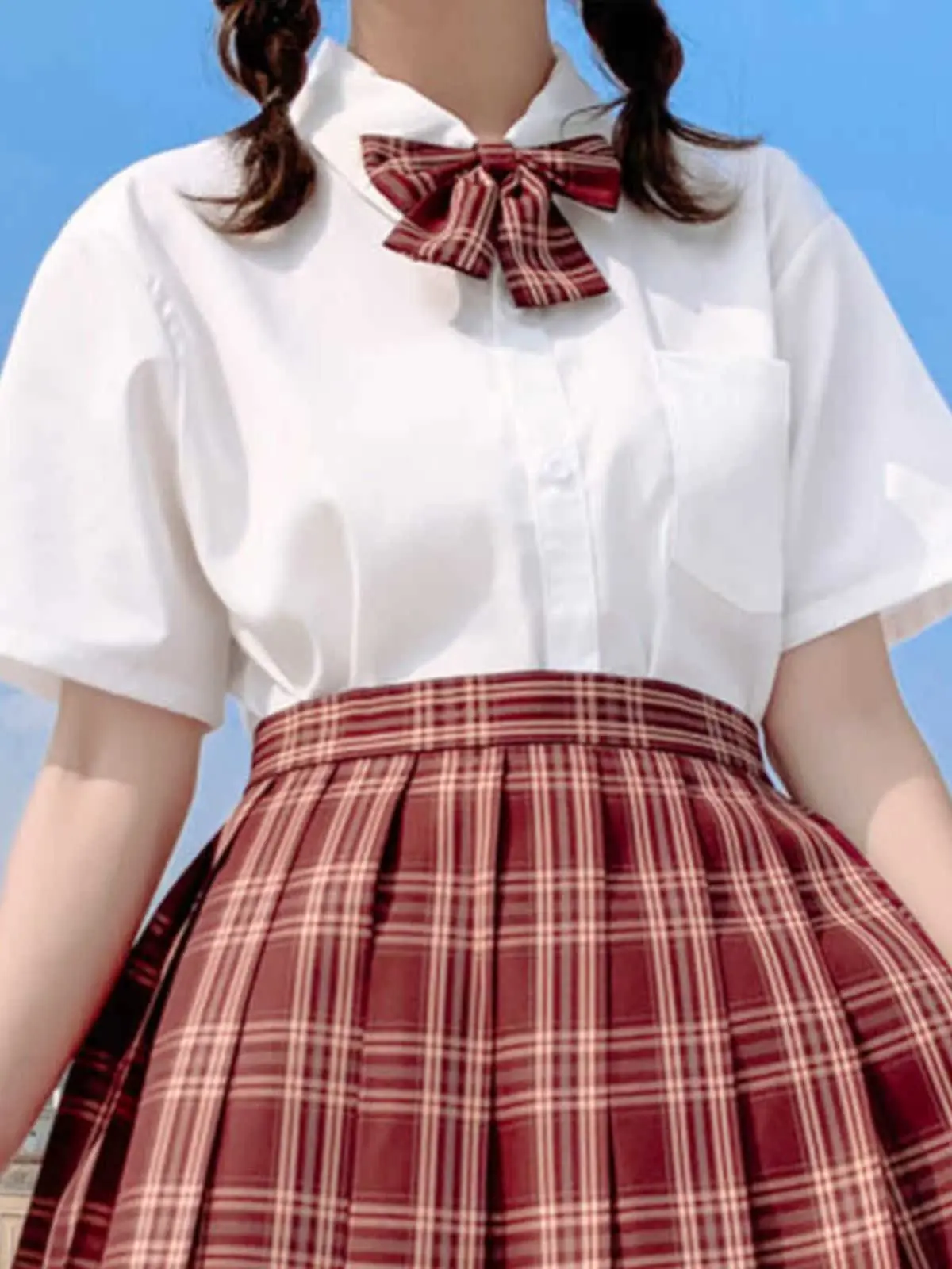 

British Style Student Graduation Photo Knot Large Size Summer Short Sleeve Shirt Sweet Style Straight Tube Collar