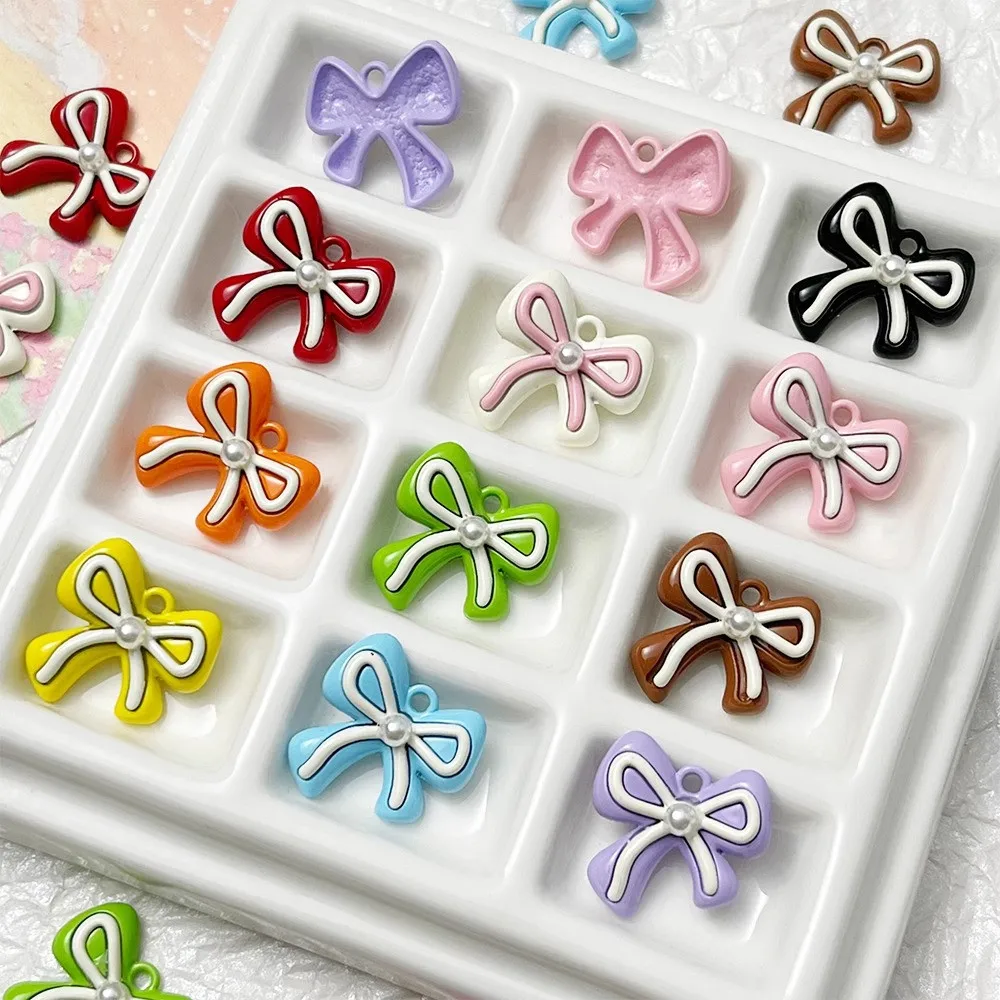 

Sweet and Cute Pearl Double-layer Bow Colorful Pendant Diy Handmade Earrings, Necklace Accessory Materials