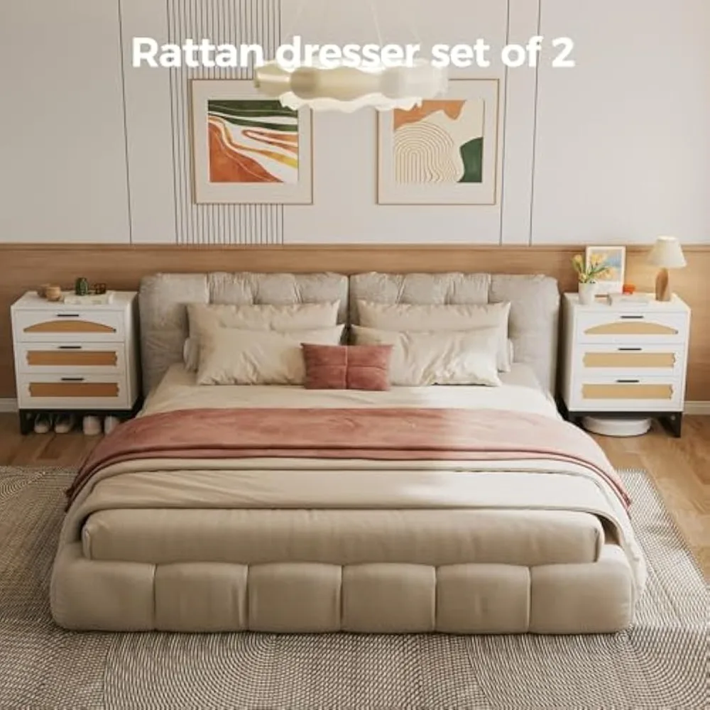 

Drawer Rattan Dresser for Bedroom, Wooden Chest of Dressers, Modern Dresser Chest with Golden Handles