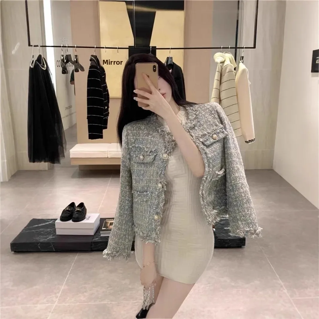 Elegant Short Tweed Jacket for Women Casual Style Spring Autumn Winter Korean Version Fashionable Top Quality Material