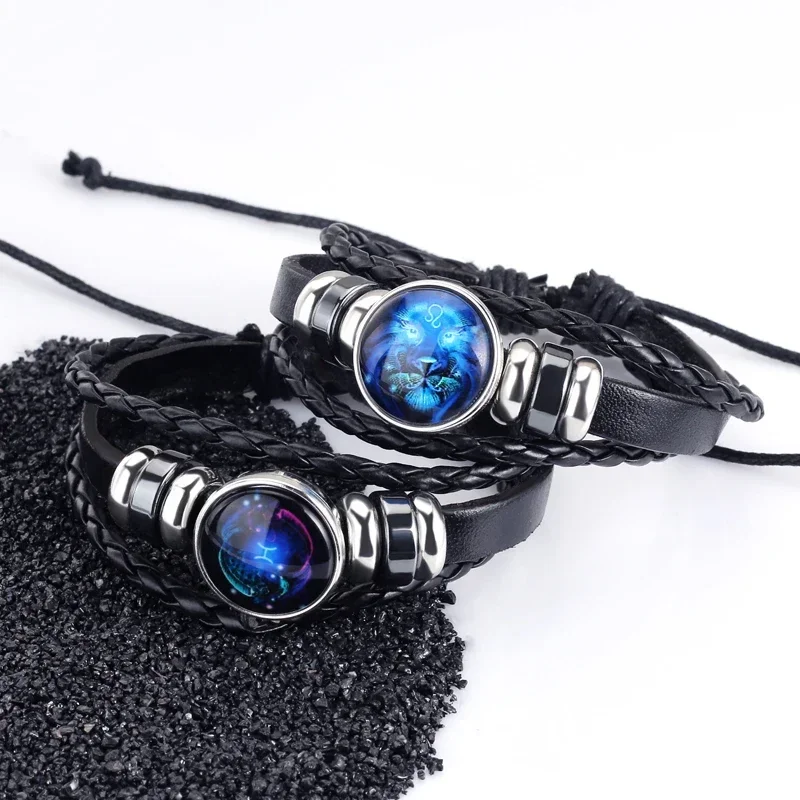 12 Zodiac Signs Constellation Charm Bracelet 팔찌 Men\'s Women\'s Fashion Multi-layer Woven Leather Punk Couple Bracelet Gift Pride