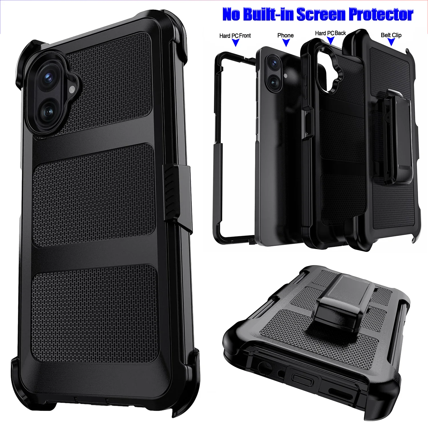 

For Samsung Galaxy A07 Phone Case Rugged Shockproof Protective Heavy Duty Dual Layers Cover Black With Belt Clip